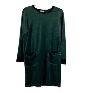 Style‎ Studio Sweater Dress Small Green Velour Velvet Tunic Shirt Vintage Pocket